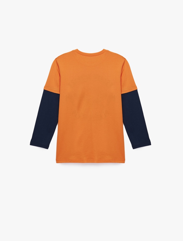 Erkek Çocuk Uzun Kollu Pamuklu Bisiklet Yaka Baskılı Tişört