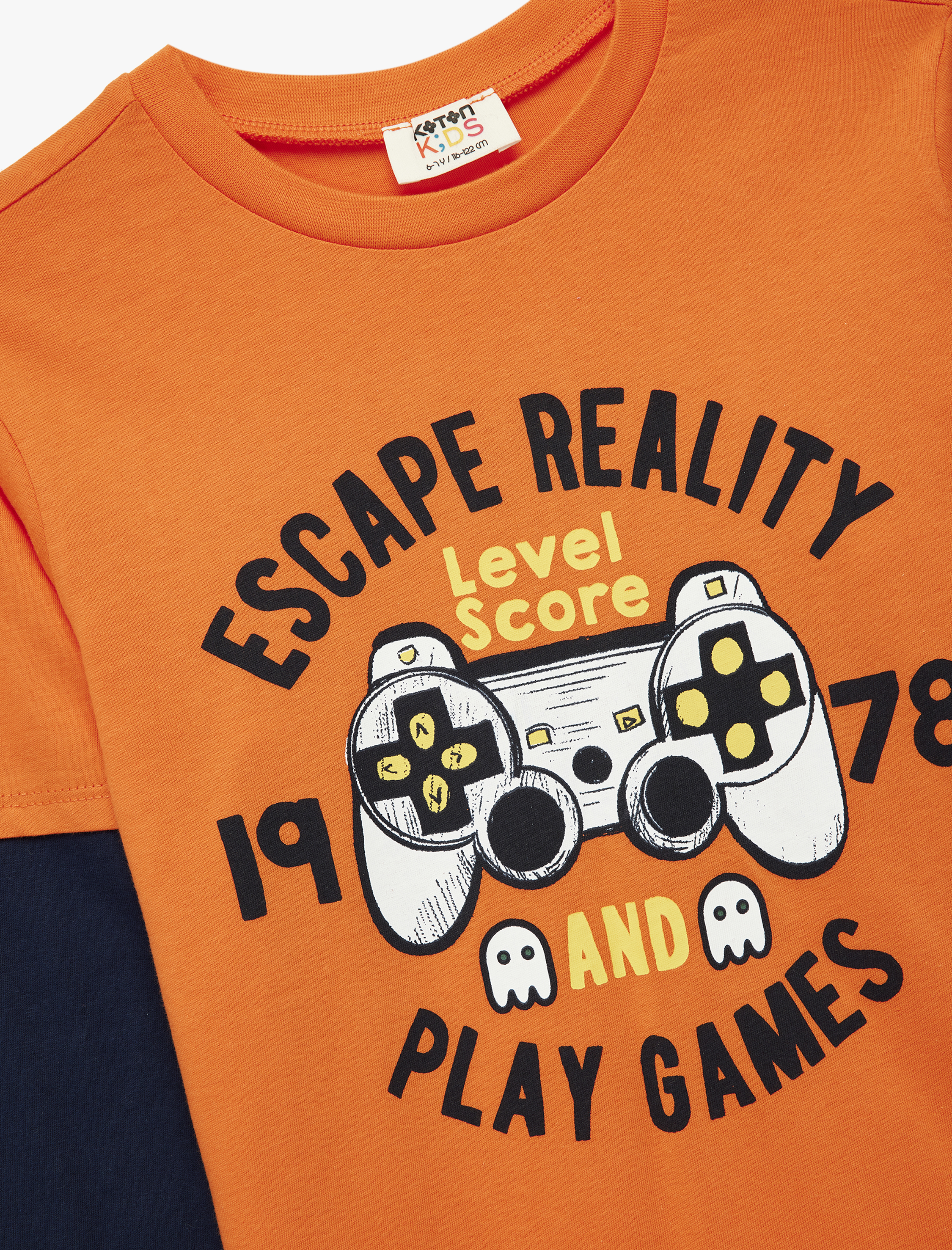  Erkek Çocuk Uzun Kollu Pamuklu Bisiklet Yaka Baskılı Tişört