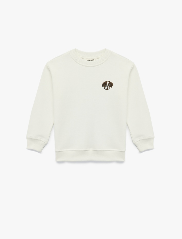 Erkek Çocuk Köpek Baskılı Uzun Kollu Bisiklet Yaka Sweatshirt