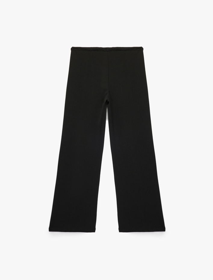  Krep Scuba Kumaş Yüksek Bel Bağcıklı Geniş Paça Pantolon