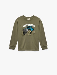 Pamuklu Uzun Kollu Bisiklet Yaka Baskılı Tişört