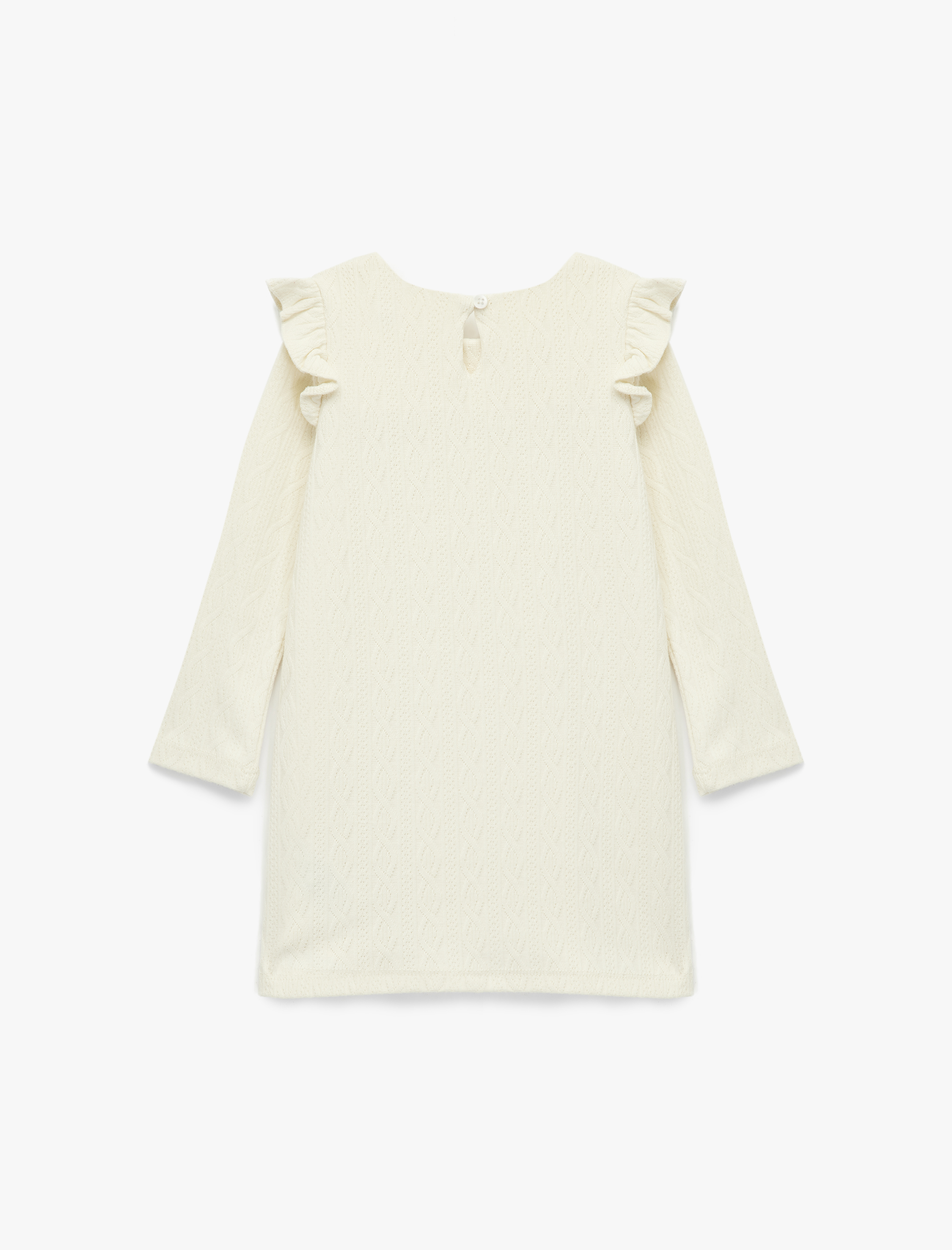  Kız Bebek Pamuklu Uzun Kollu Bisiklet Yaka Fırfır Detaylı Basic Elbise
