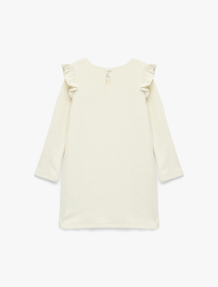 Kız Bebek Pamuklu Uzun Kollu Bisiklet Yaka Fırfır Detaylı Basic Elbise