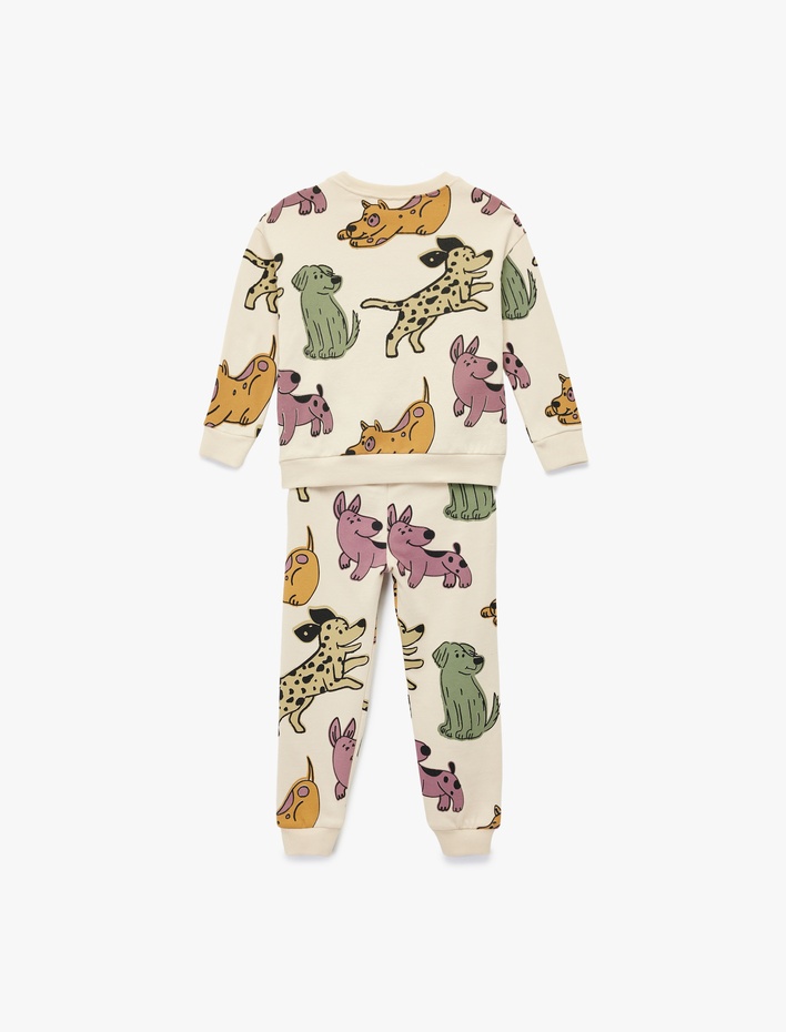 Erkek Bebek Pamuklu Uzun Kollu Bisiklet Yaka Köpek Baskılı Eşofman Takımı