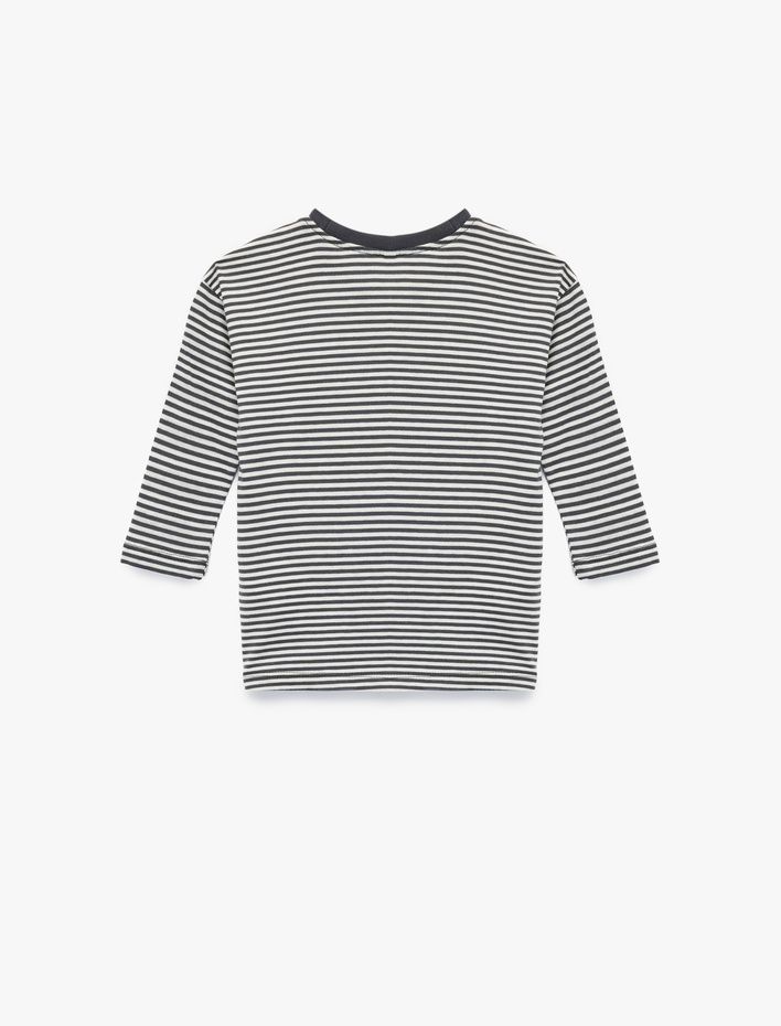 Erkek Bebek Uzun Kollu Bisiklet Yaka Pamuklu Çizgili Tişört