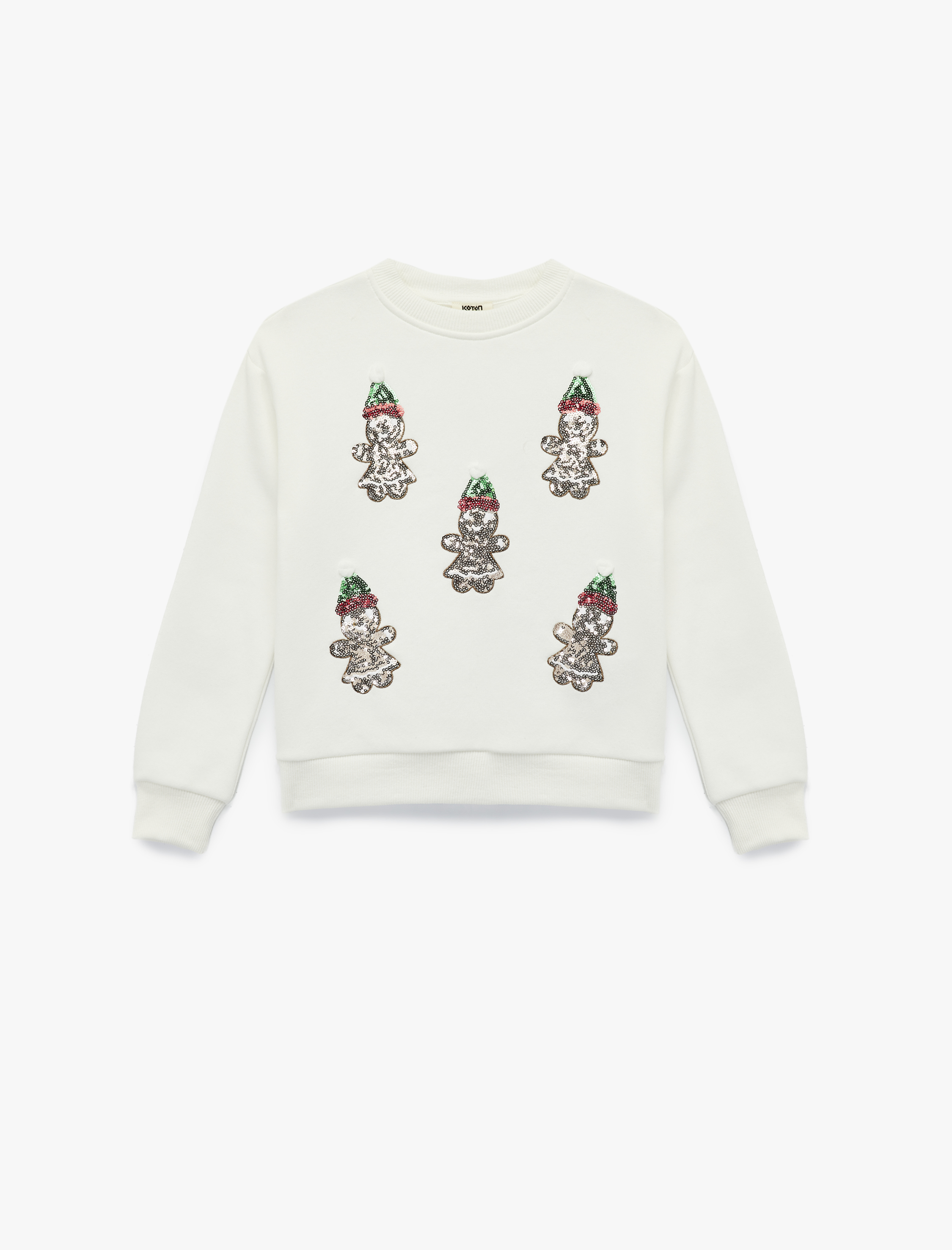  Kız Çocuk Şardonlu Uzun Kollu Bisiklet Yaka Pullu Payetli Yılbaşı Sweatshirt