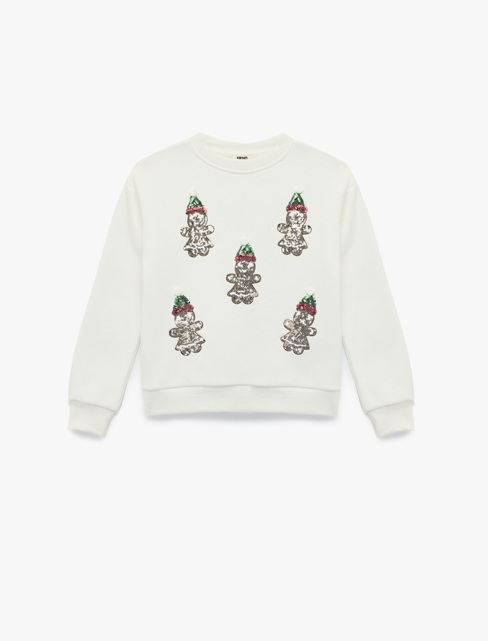 Kız Çocuk Şardonlu Uzun Kollu Bisiklet Yaka Pullu Payetli Sweatshirt