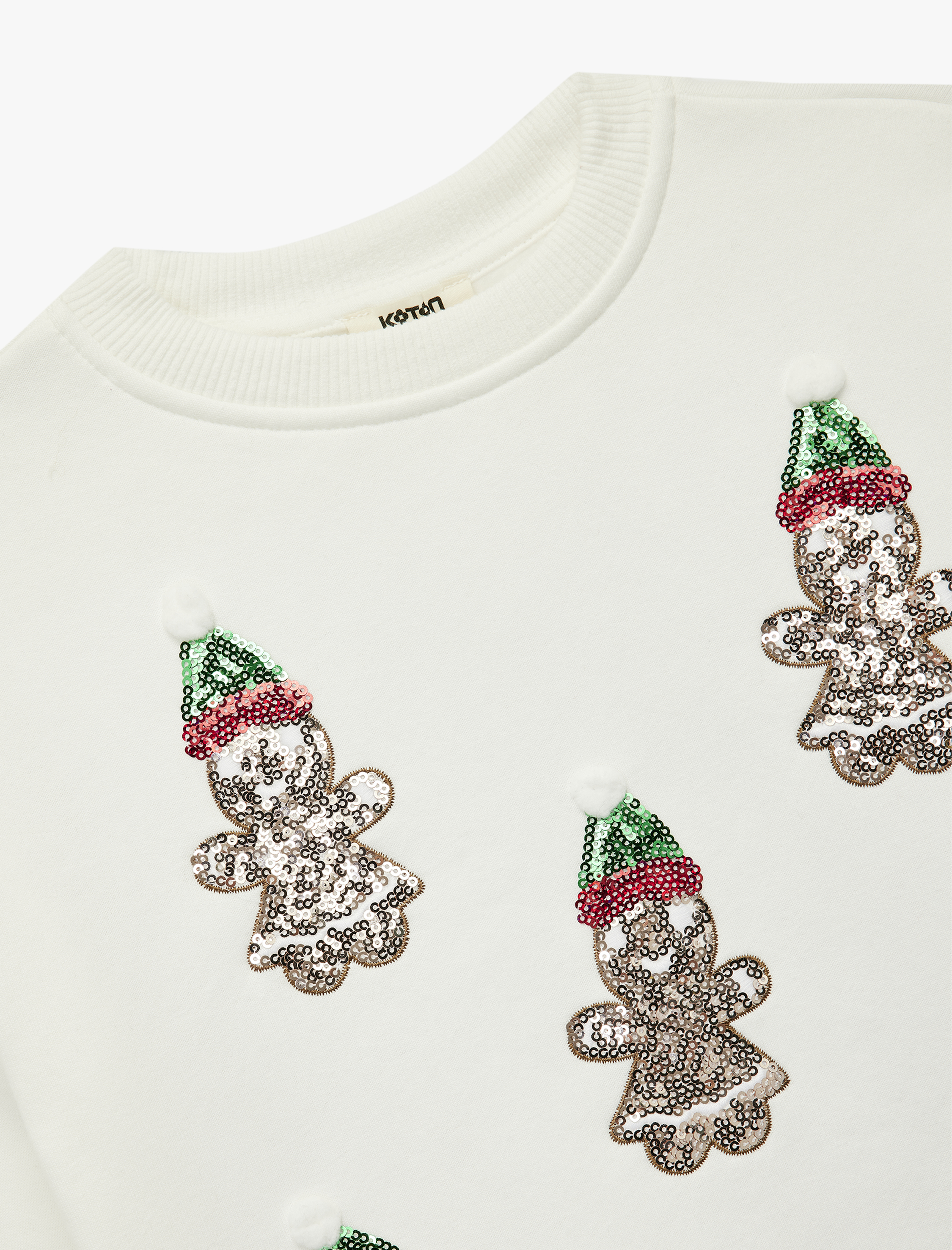  Kız Çocuk Şardonlu Uzun Kollu Bisiklet Yaka Pullu Payetli Yılbaşı Sweatshirt