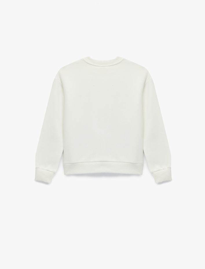 Kız Çocuk Şardonlu Uzun Kollu Bisiklet Yaka Pullu Payetli Sweatshirt