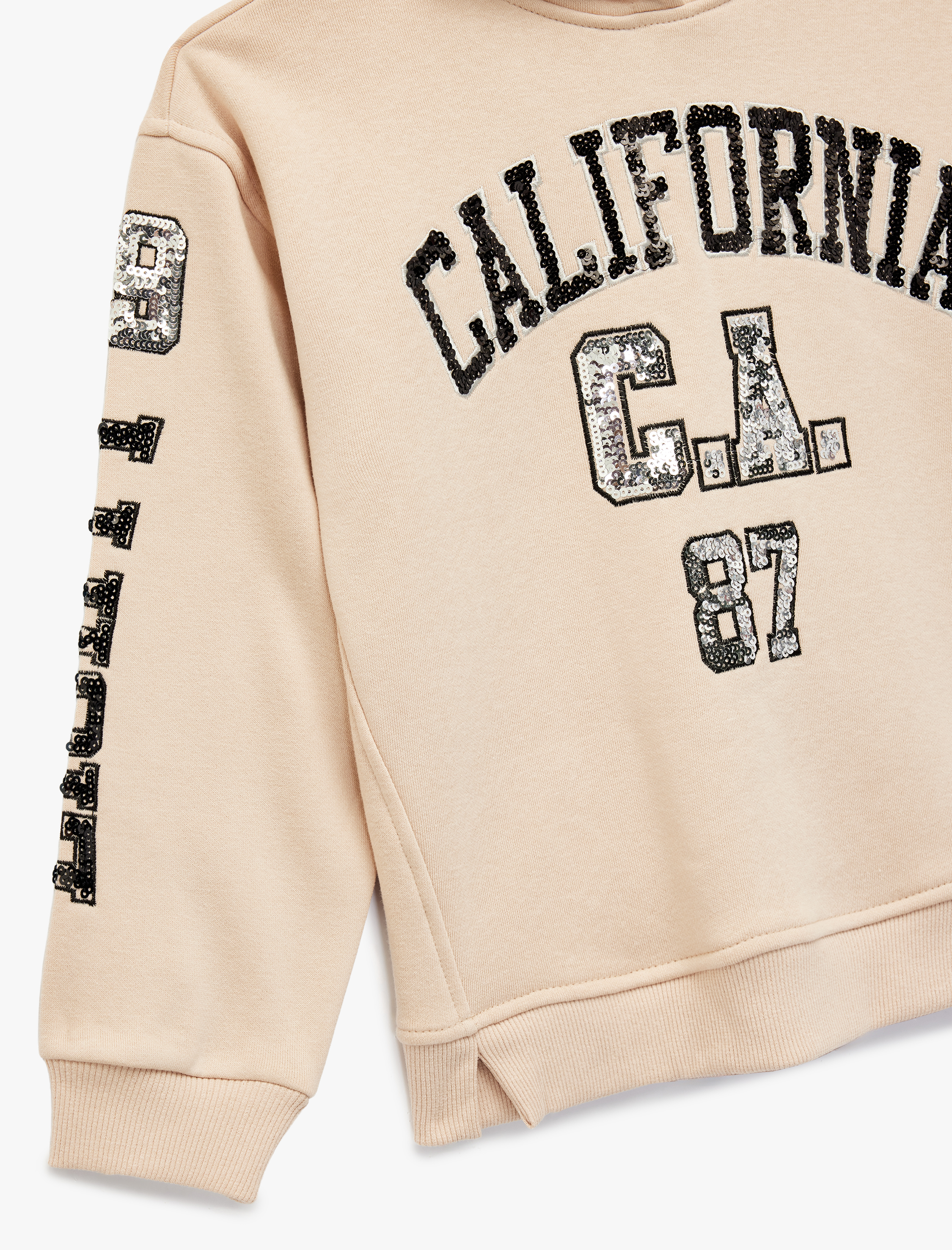  Kız Çocuk Pamuklu Uzun Kollu Pullu Payetli Kapşonlu Sweatshirt