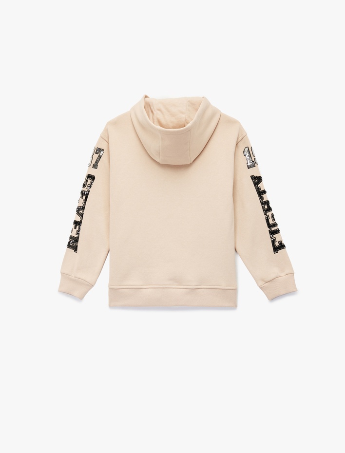 Kız Çocuk Pamuklu Uzun Kollu Pullu Payetli Kapşonlu Sweatshirt