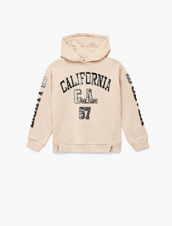 Kız Çocuk Pamuklu Uzun Kollu Pullu Payetli Kapşonlu Sweatshirt