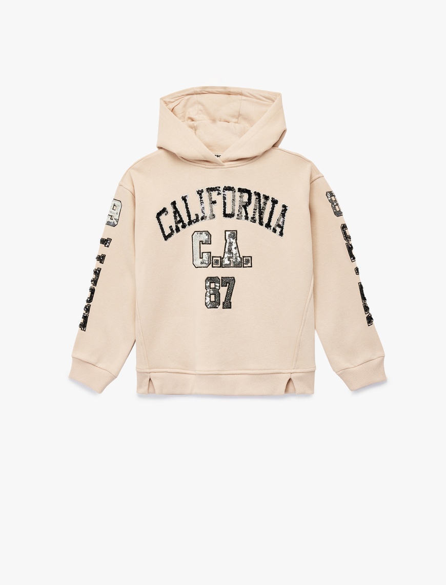  Kız Çocuk Pamuklu Uzun Kollu Pullu Payetli Kapşonlu Sweatshirt
