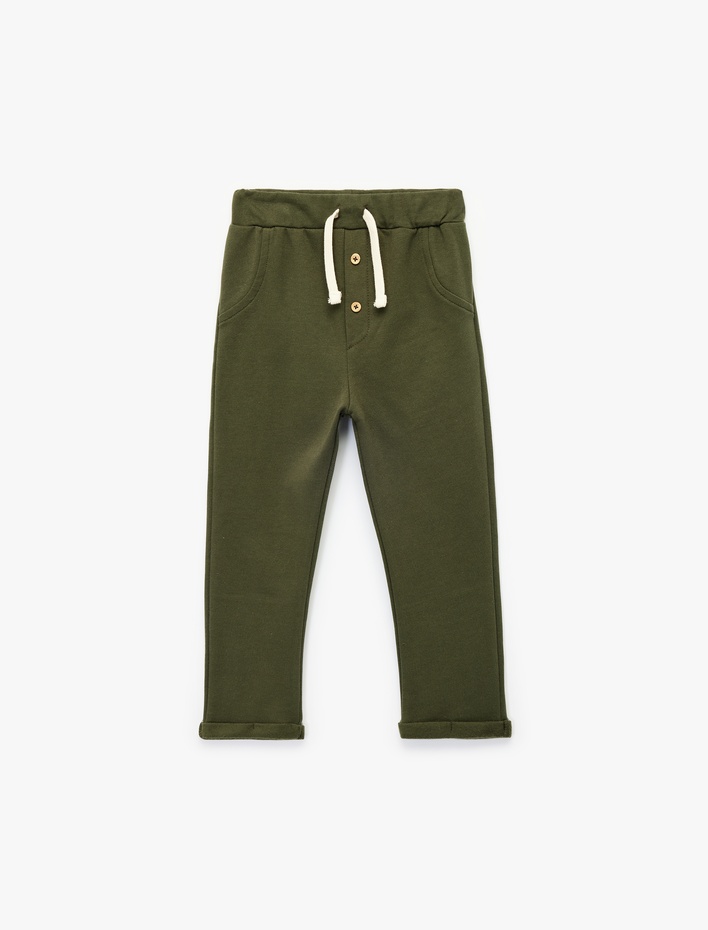 Erkek Bebek Düğmeli Pamuklu Rahat Kesim Basic Eşofman Altı