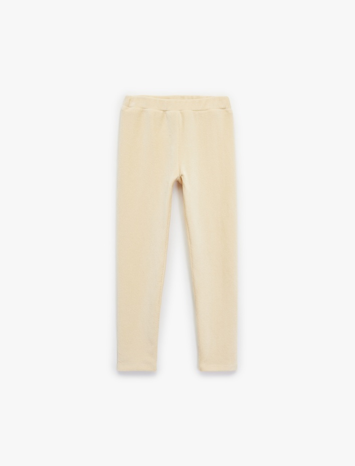 Kız Çocuk Beli Lastikli Yüksek Bel Basic Kadife Tayt