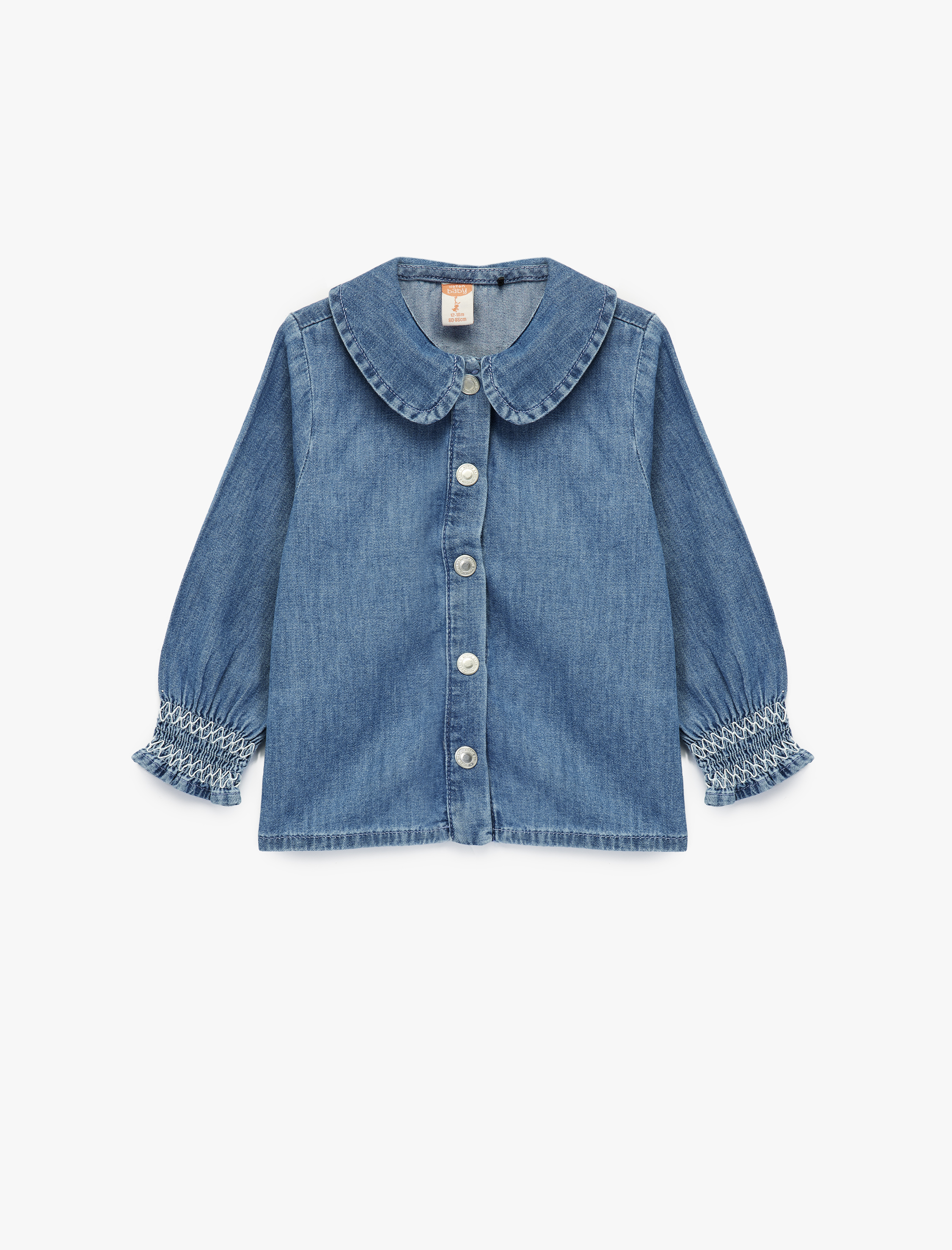  Kız Bebek Pamuklu Uzun Kollu Bebe Yaka Denim Gömlek