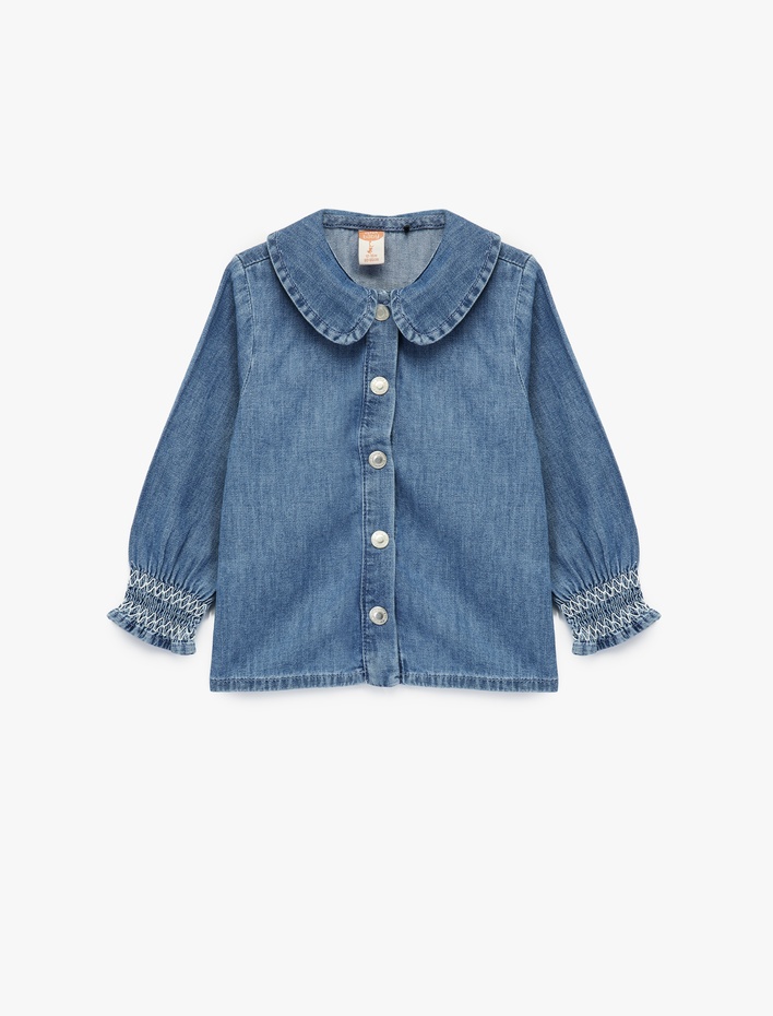 Kız Bebek Pamuklu Uzun Kollu Bebe Yaka Denim Gömlek