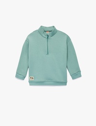 Şardonlu Uzun Kollu Yarım Fermuarlı Dik Yaka Oversize Sweatshirt
