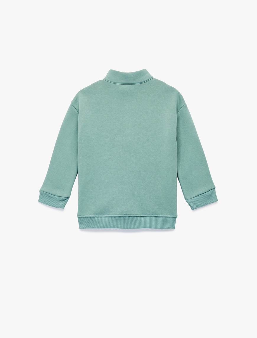  Erkek Bebek Şardonlu Uzun Kollu Yarım Fermuarlı Dik Yaka Oversize Sweatshirt
