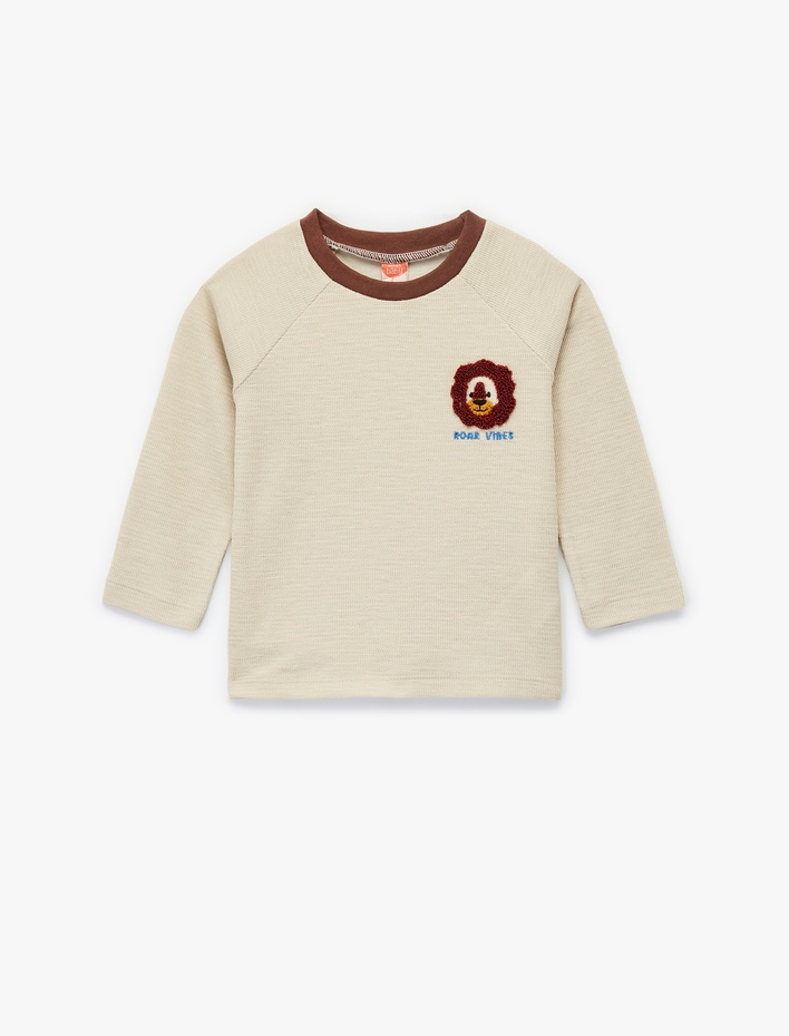 Erkek Bebek Uzun Kollu Bisiklet Yaka Aslan Nakışlı Pamuklu Tişört
