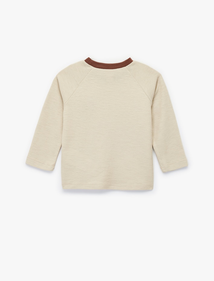 Erkek Bebek Uzun Kollu Bisiklet Yaka Aslan Nakışlı Pamuklu Tişört