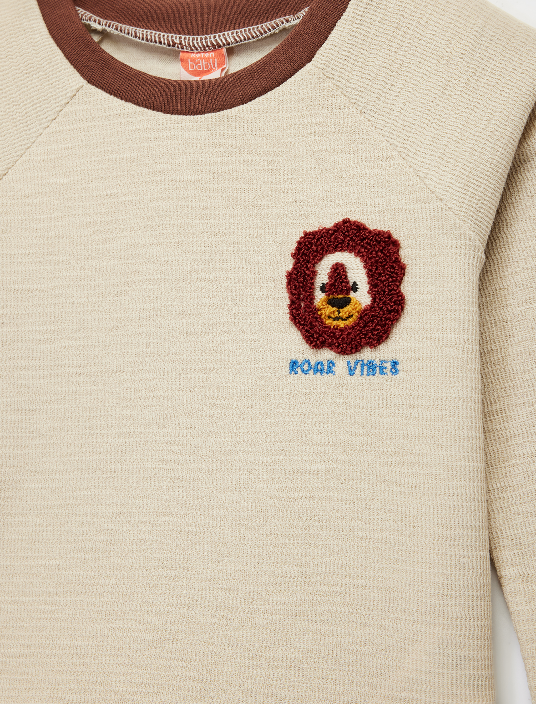  Erkek Bebek Uzun Kollu Bisiklet Yaka Aslan Nakışlı Pamuklu Tişört