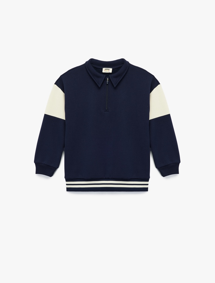 Erkek Çocuk Şardonlu Uzun Kollu Fermuar Detaylı Polo Yaka Sweatshirt