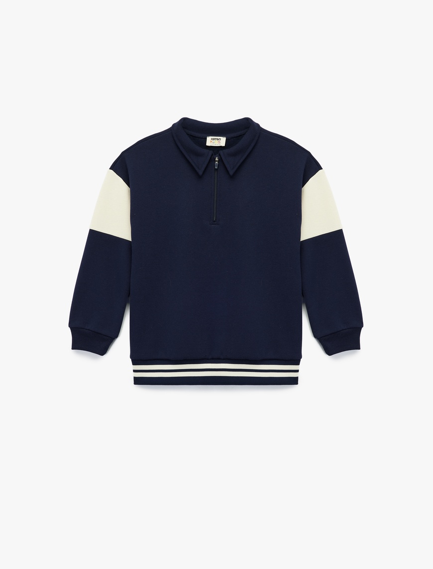  Erkek Çocuk Şardonlu Uzun Kollu Fermuar Detaylı Polo Yaka Sweatshirt
