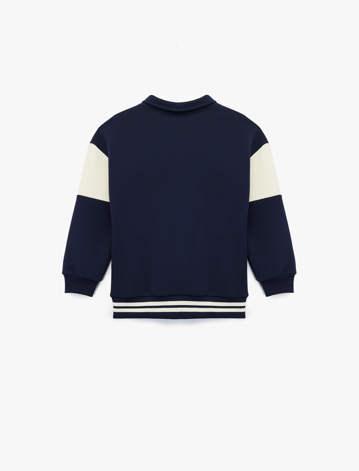 Erkek Çocuk Şardonlu Uzun Kollu Fermuar Detaylı Polo Yaka Sweatshirt