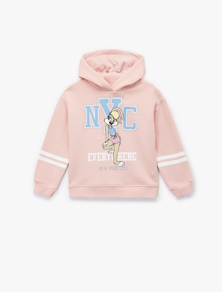 Kız Çocuk Lisanslı Lola Bunny Baskılı Uzun Kollu Kapşonlu Sweatshirt