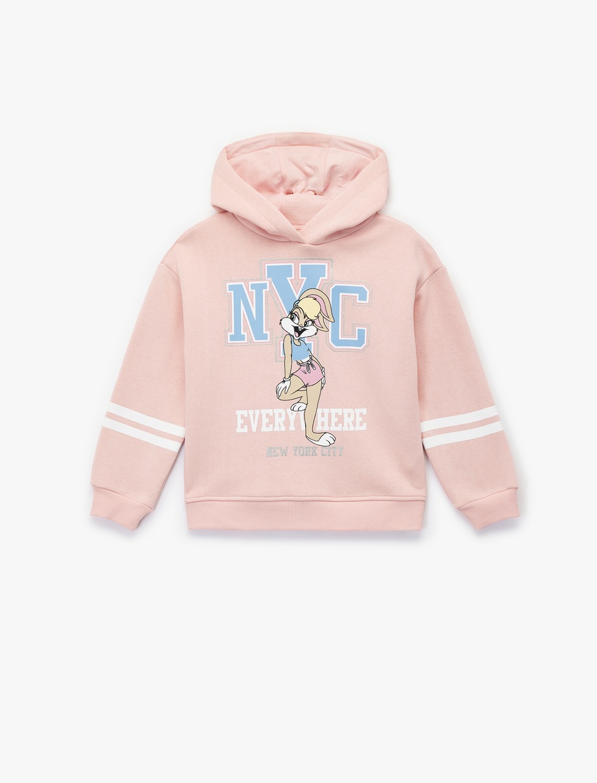  Kız Çocuk Lisanslı Lola Bunny Baskılı Uzun Kollu Kapşonlu Sweatshirt