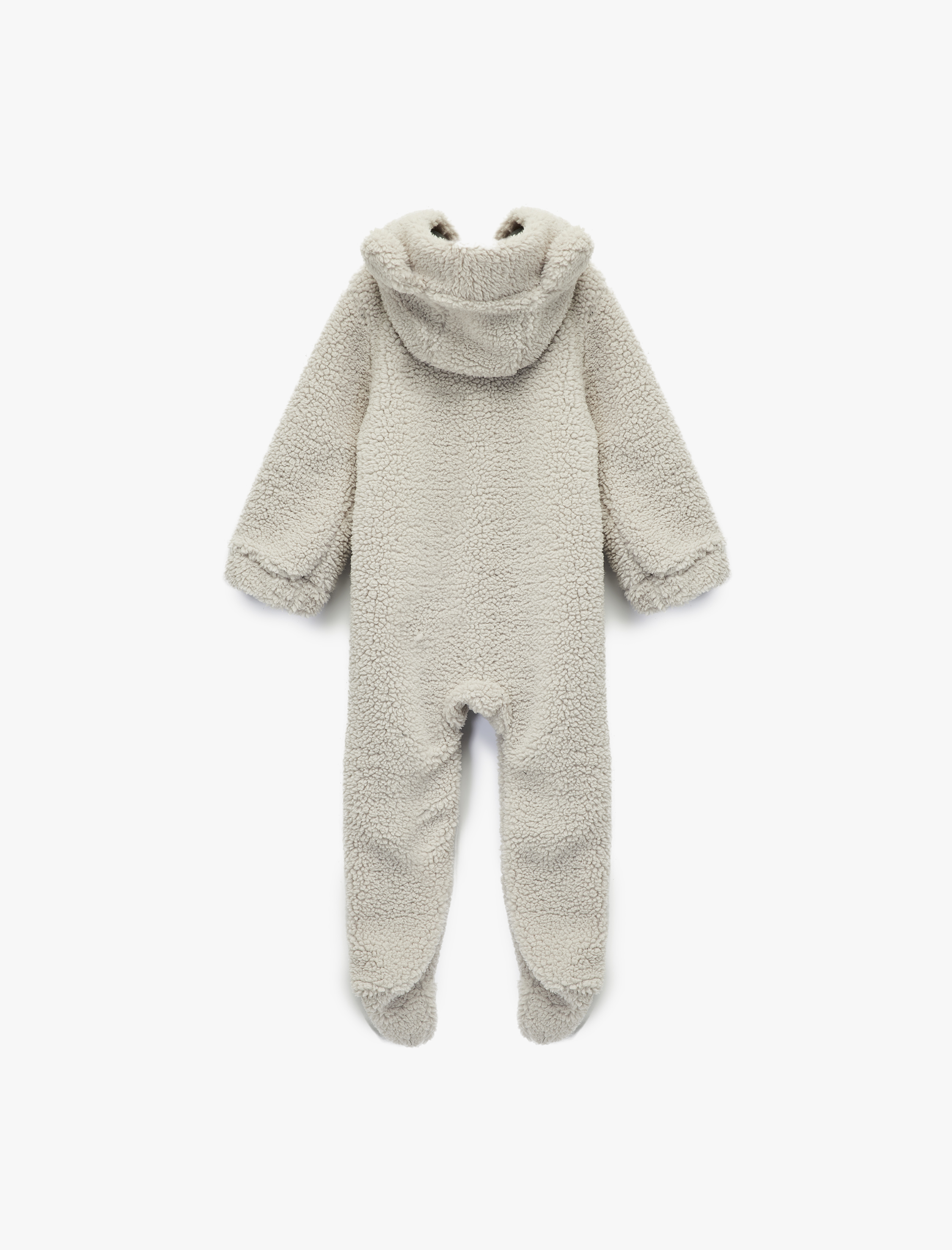  Erkek Bebek Fermuarlı Kapşonlu Uzun Kollu Polar Tulum