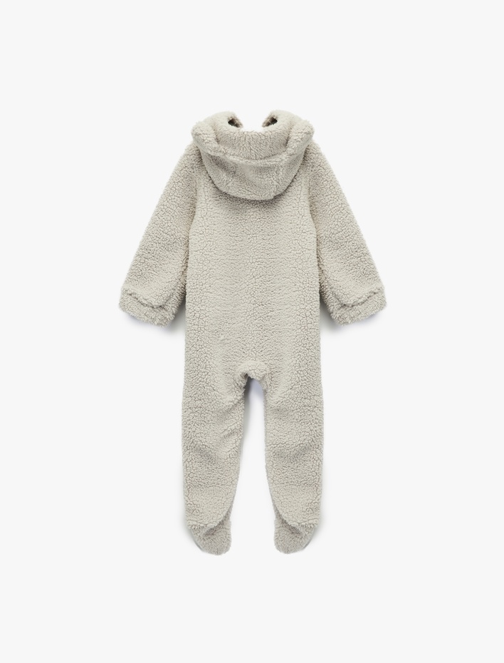 Erkek Bebek Fermuarlı Kapşonlu Uzun Kollu Polar Tulum