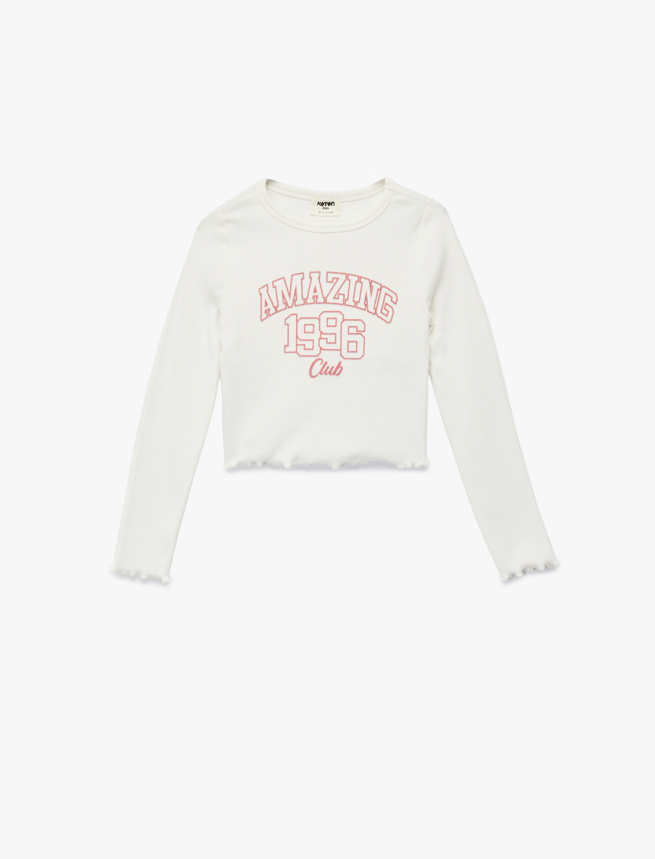  Kız Çocuk Baskılı Bisiklet Yaka Pamuklu Uzun Kollu Tişört