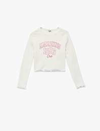 Baskılı Bisiklet Yaka Pamuklu Uzun Kollu Tişört