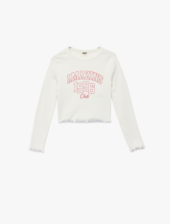 Kız Çocuk Baskılı Bisiklet Yaka Pamuklu Uzun Kollu Tişört