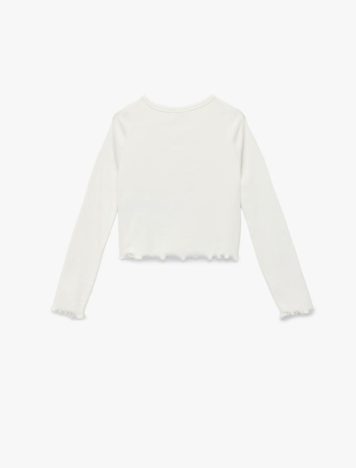 Kız Çocuk Baskılı Bisiklet Yaka Pamuklu Uzun Kollu Tişört