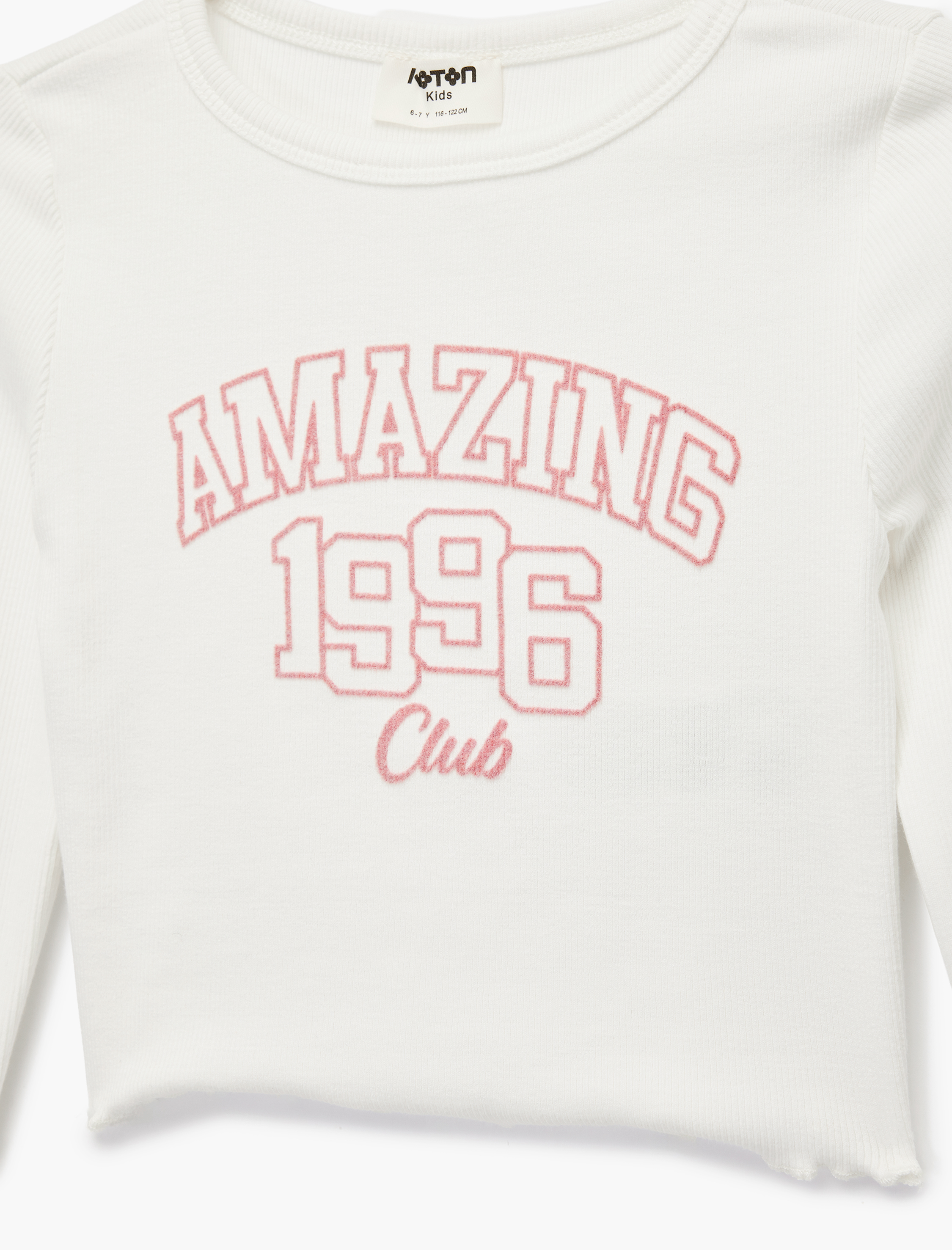  Kız Çocuk Baskılı Bisiklet Yaka Pamuklu Uzun Kollu Tişört