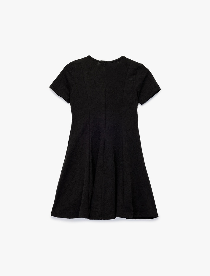 Kız Çocuk Kısa Kollu Bisiklet Yaka Pileli Basic Elbise