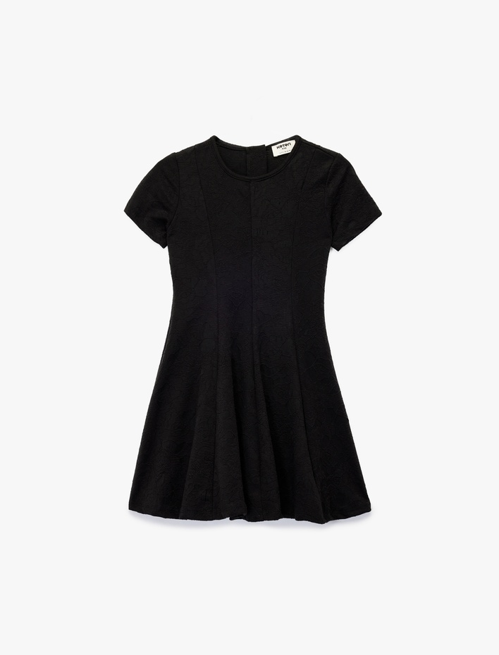 Kız Çocuk Kısa Kollu Bisiklet Yaka Pileli Basic Elbise