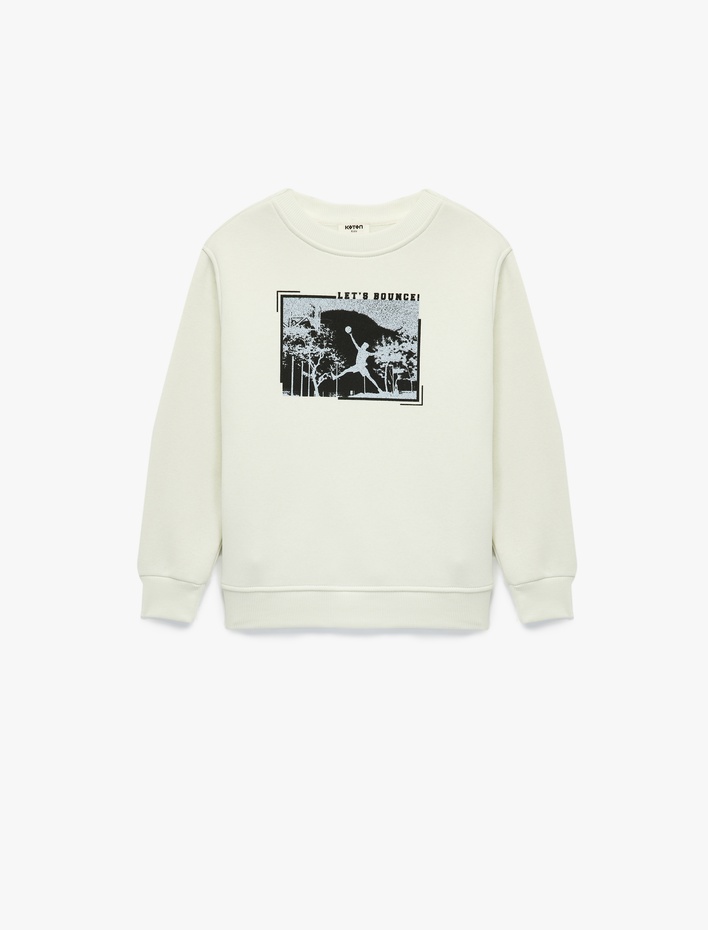 Erkek Çocuk Şardonlu Uzun Kollu Bisiklet Yaka Baskılı Sweatshirt