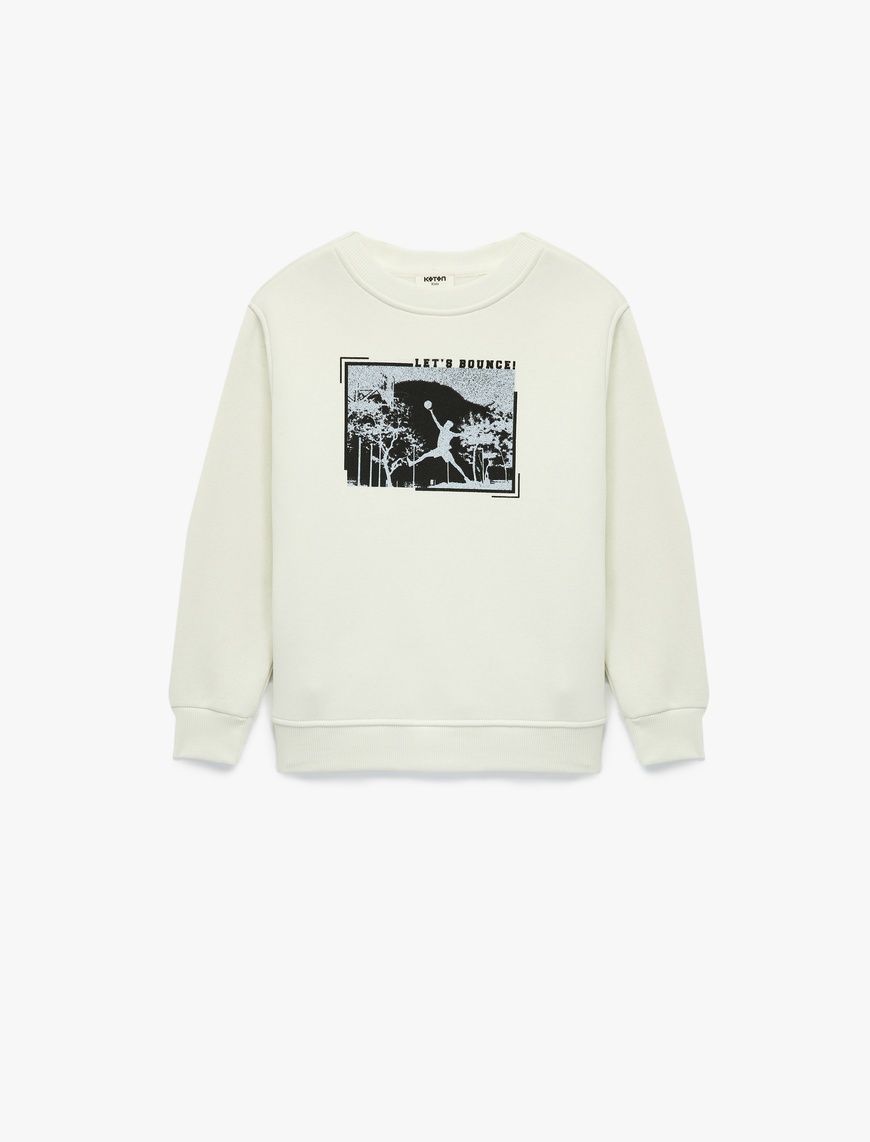  Erkek Çocuk Şardonlu Uzun Kollu Bisiklet Yaka Baskılı Sweatshirt
