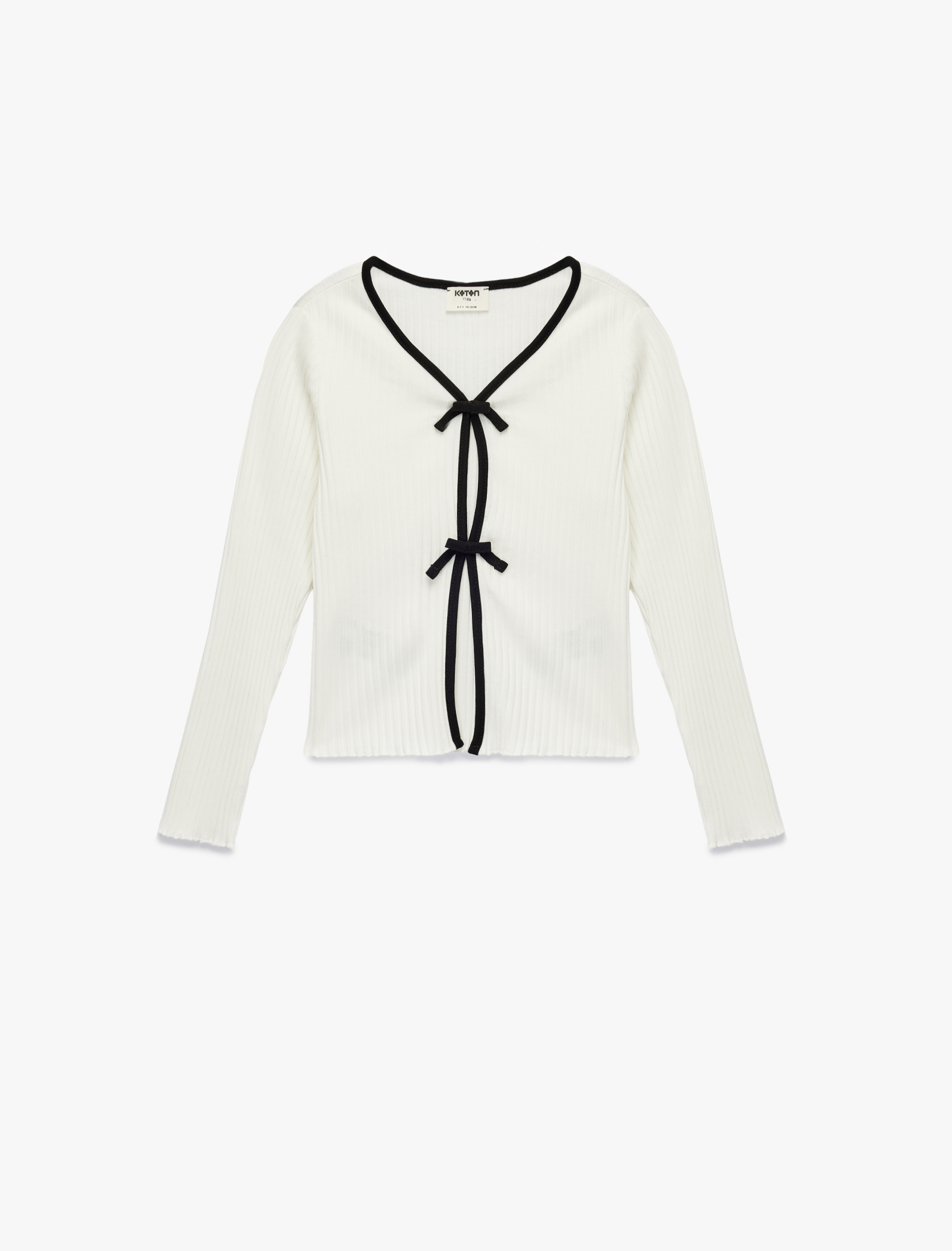  Kız Çocuk Pamuklu Uzun Kollu V Yaka Bağlama Detaylı Tişört