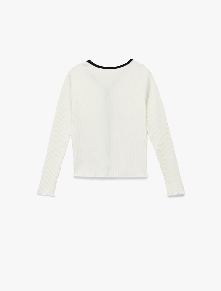 Kız Çocuk Pamuklu Uzun Kollu V Yaka Bağlama Detaylı Tişört