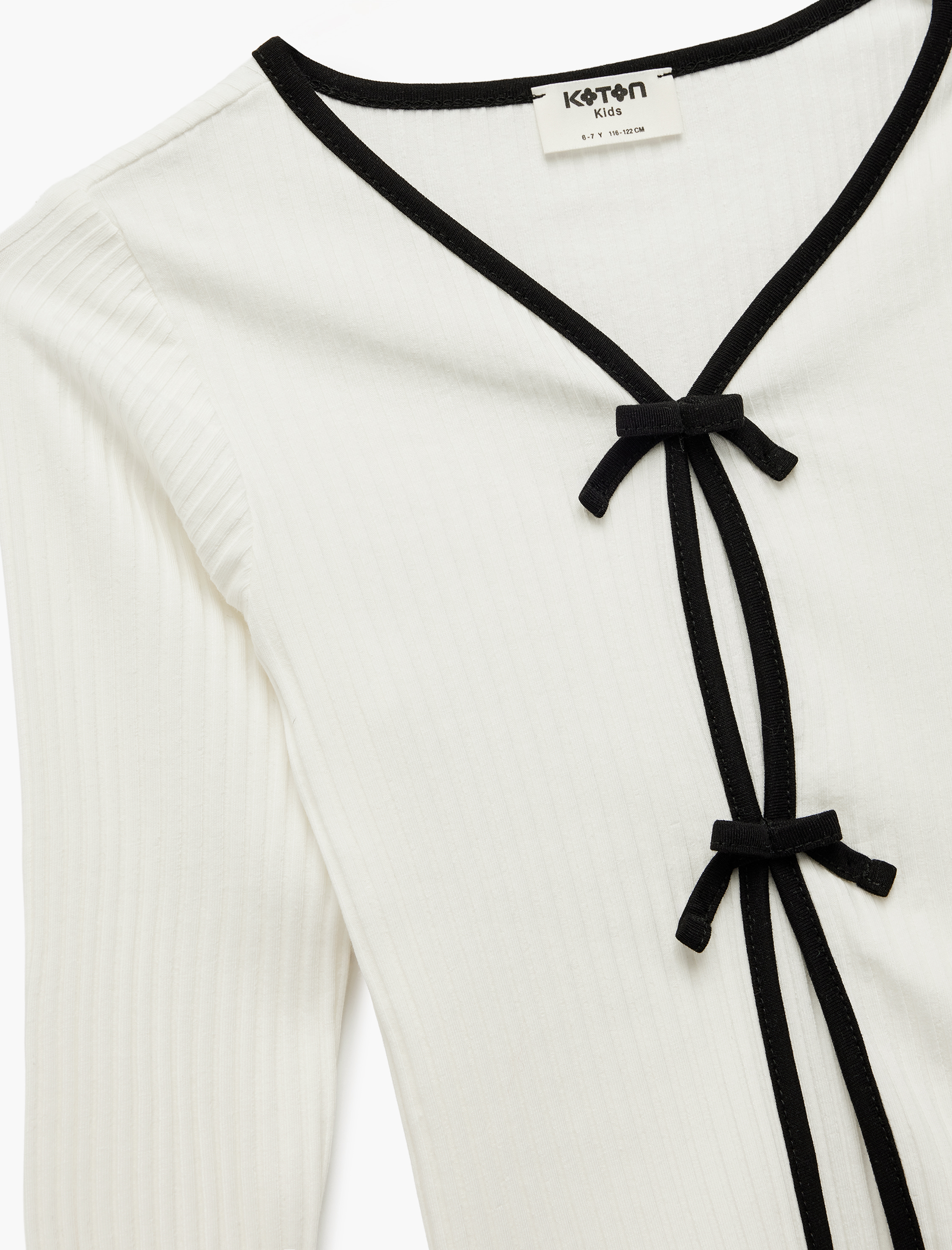  Kız Çocuk Pamuklu Uzun Kollu V Yaka Bağlama Detaylı Tişört