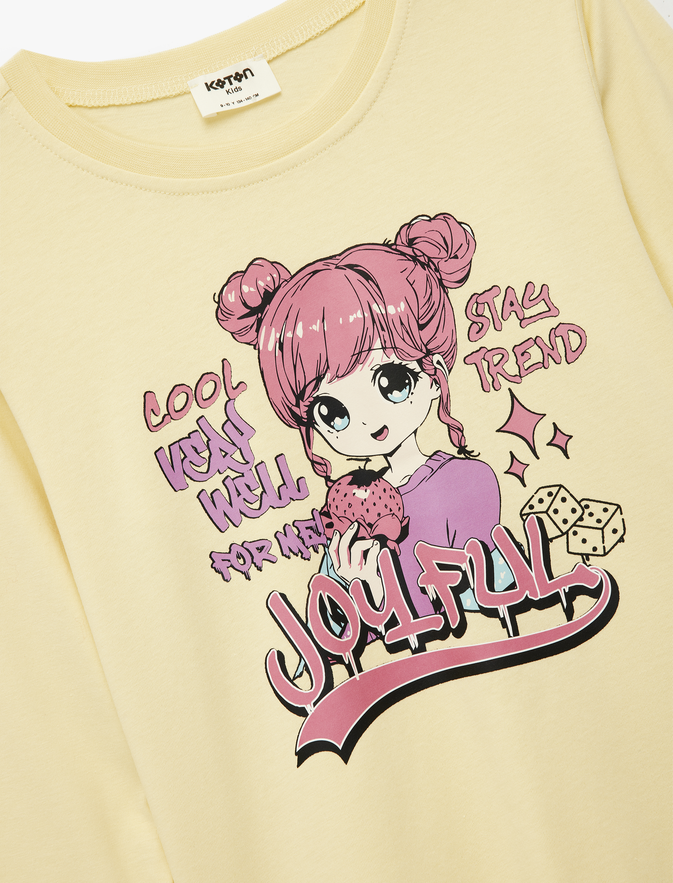  Kız Çocuk Pamuklu Uzun Kollu Bisiklet Yaka Anime Baskılı Tişört