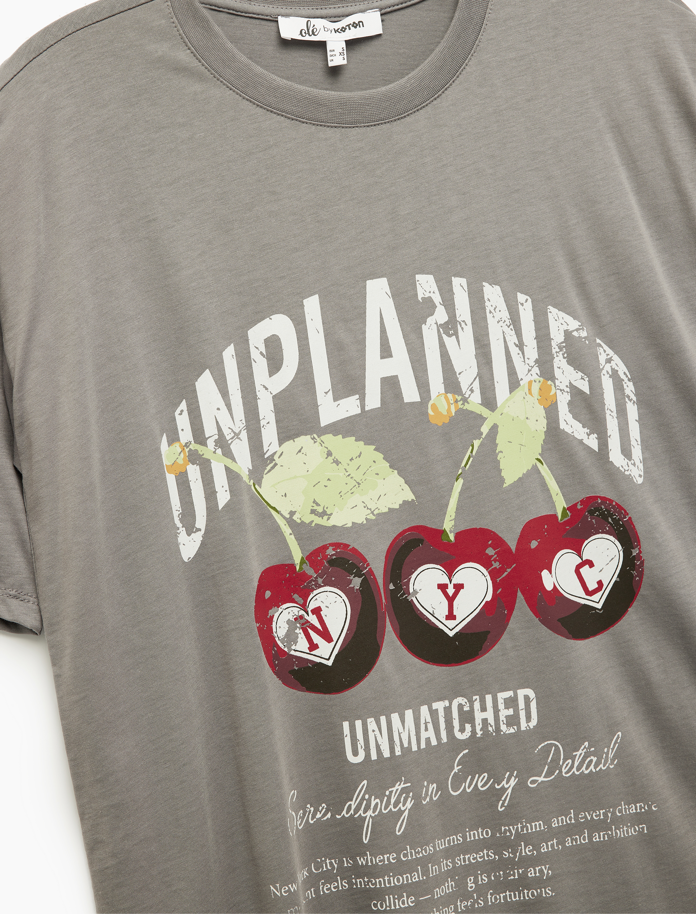   Kısa Kollu Bisiklet Yaka Kiraz Baskılı Oversize Tişört