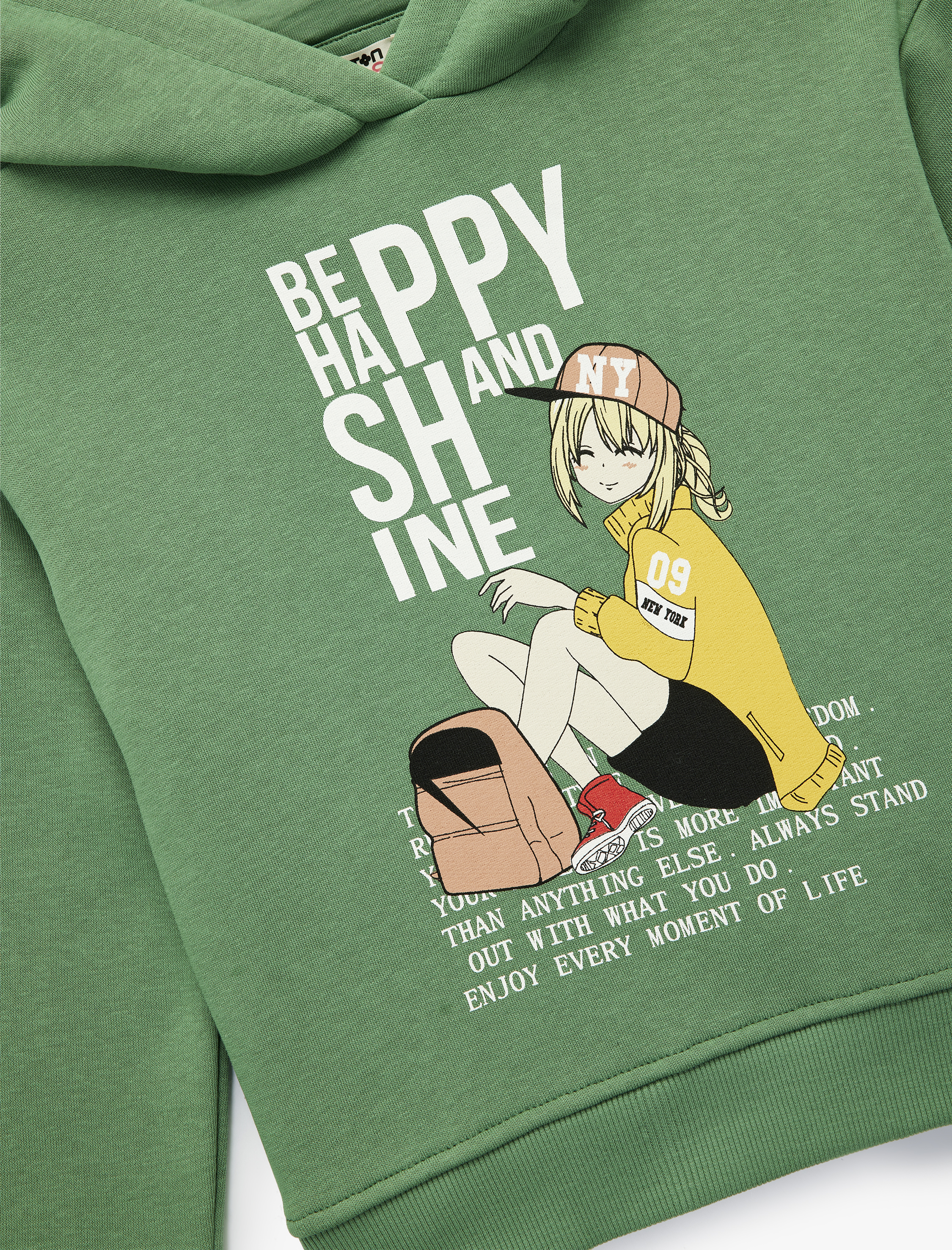  Kız Çocuk Şardonlu Uzun Kollu Kapşonlu Baskılı Sweatshirt