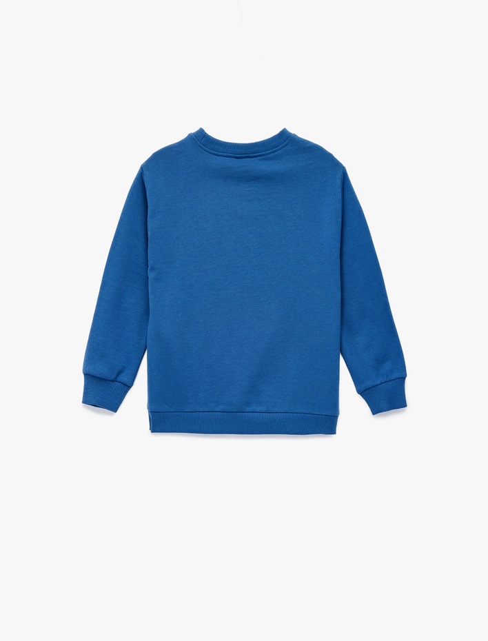 Erkek Bebek Pamuklu Dinozor Baskılı Uzun Kollu Bisiklet Yaka Şardonlu Sweatshirt