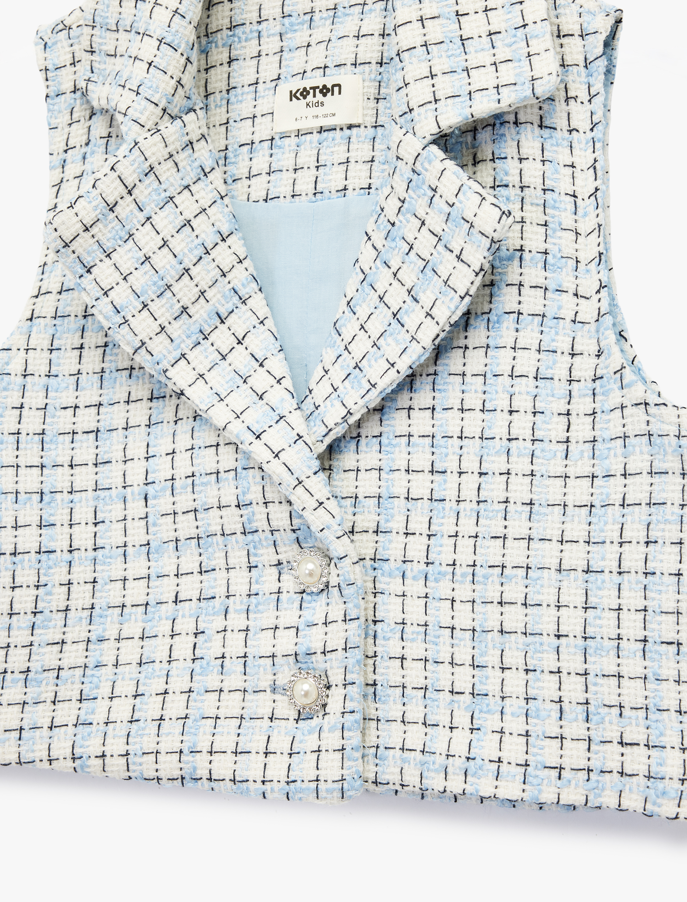  Kız Çocuk Kruvaze Yaka Kolsuz İnci Düğmeli Tüvit Yelek